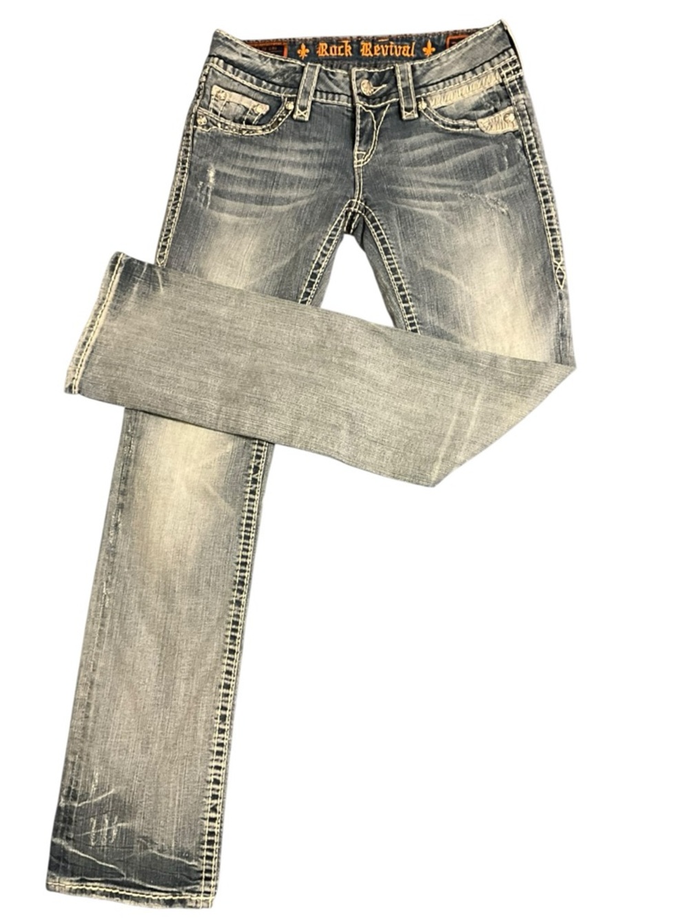 Rock Revival Susan Straight Leg Jeans Size 27 Light Wash Denim EUC